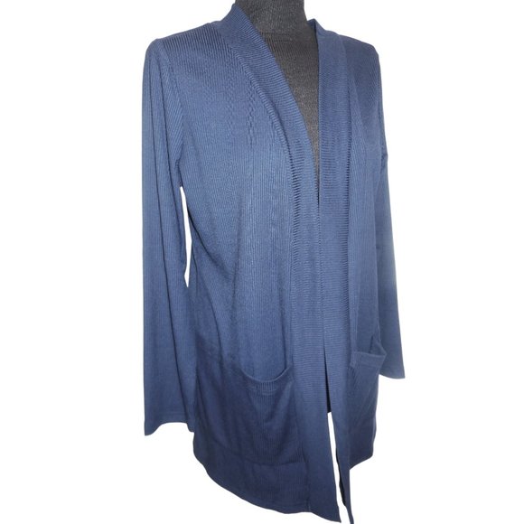Cardigan NEW 1X,2X,3X ROSIO Blue Lightweight knit duster pockets long sleeve - Picture 1 of 7